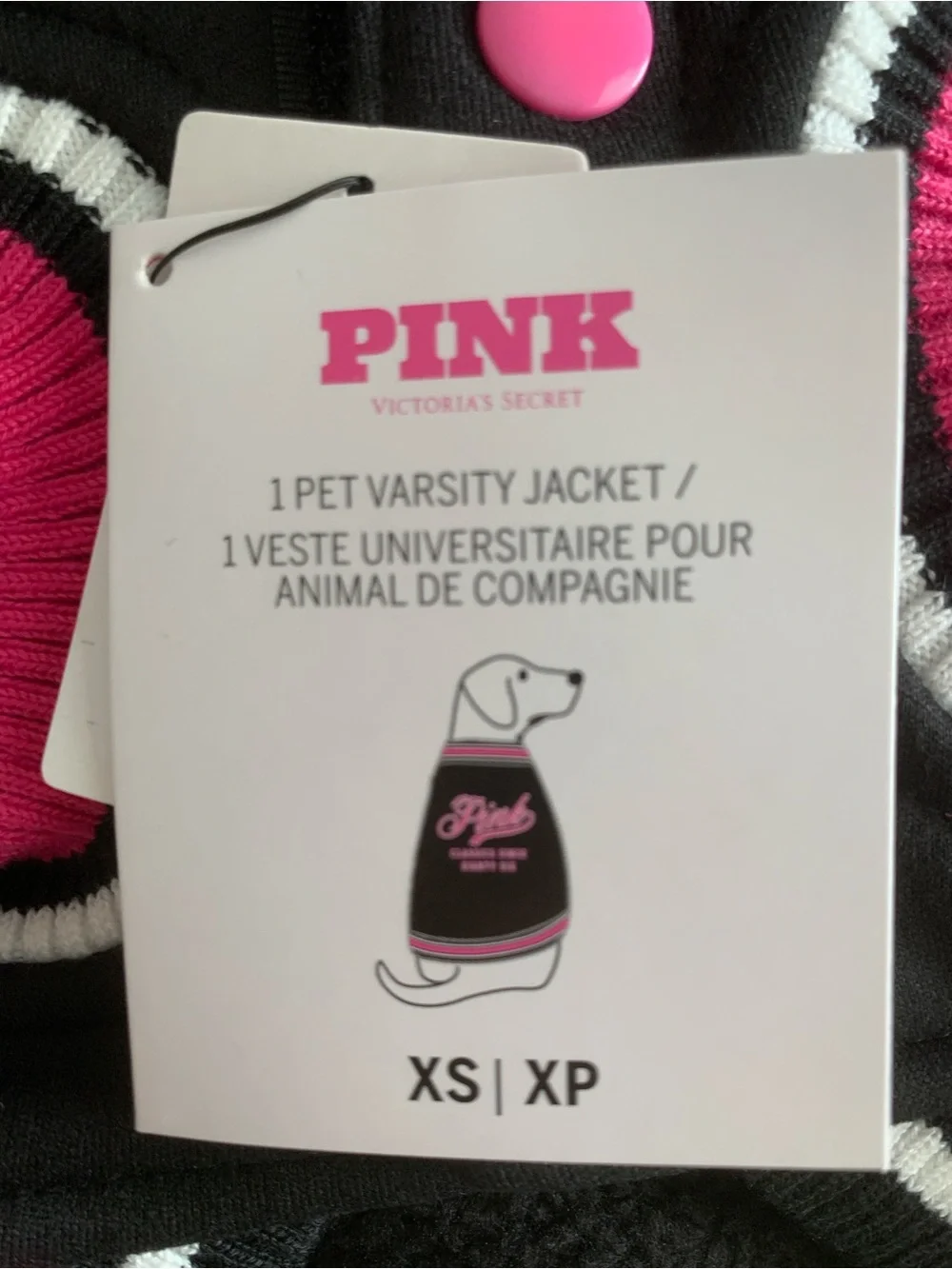 Victoria's Secret PINK Pup Pet Varsity Jacket Black Pink XS NWT Dog